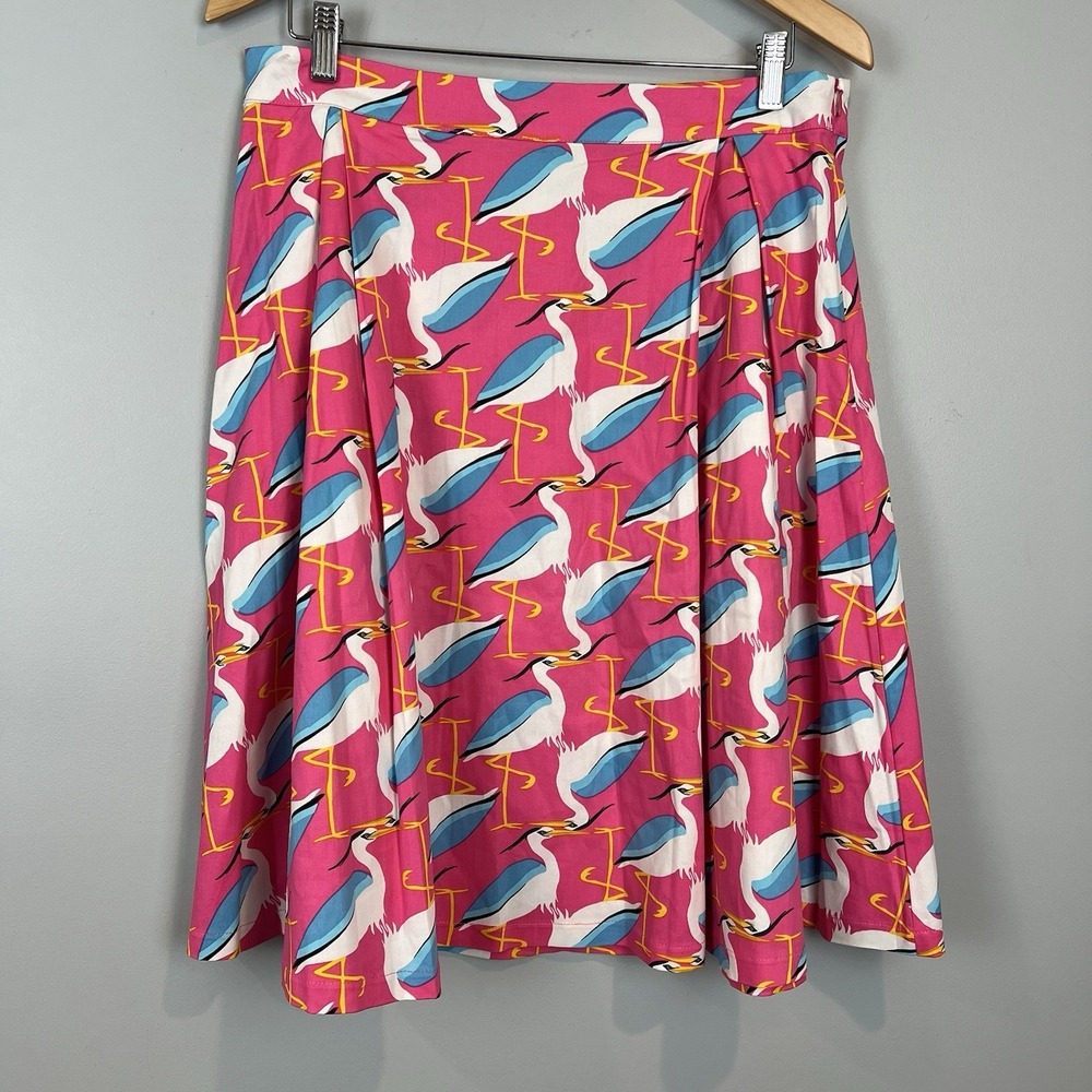 Lindy Bop Marie Skirt Pink Herons US Size 10 Bird Print Knee Length Twee
